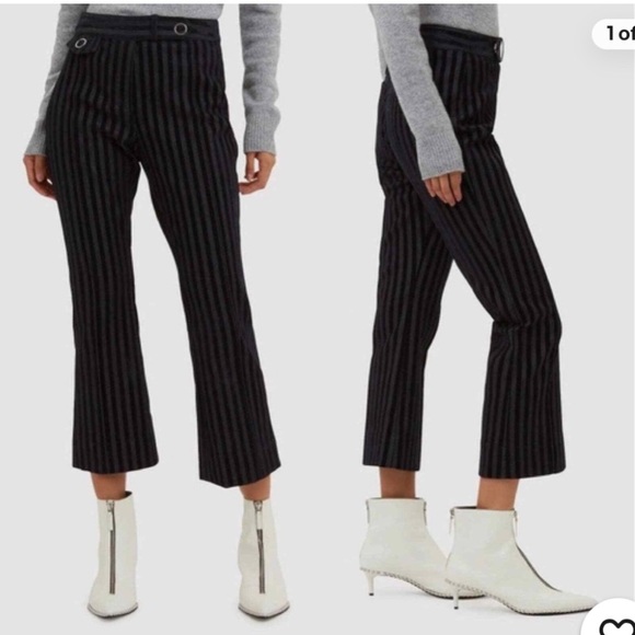 Derek Lam 10 Crosby Street Cropped Flare Velvet Stripe Dress Pants - - Picture 1 of 12